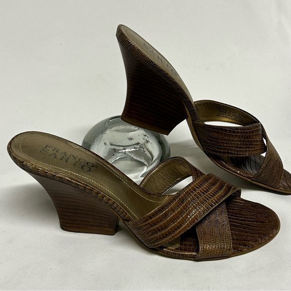 Franco Sarto Wedge Slide Brown Leather Sandals Size 6.5 M - Picture 4 of 5